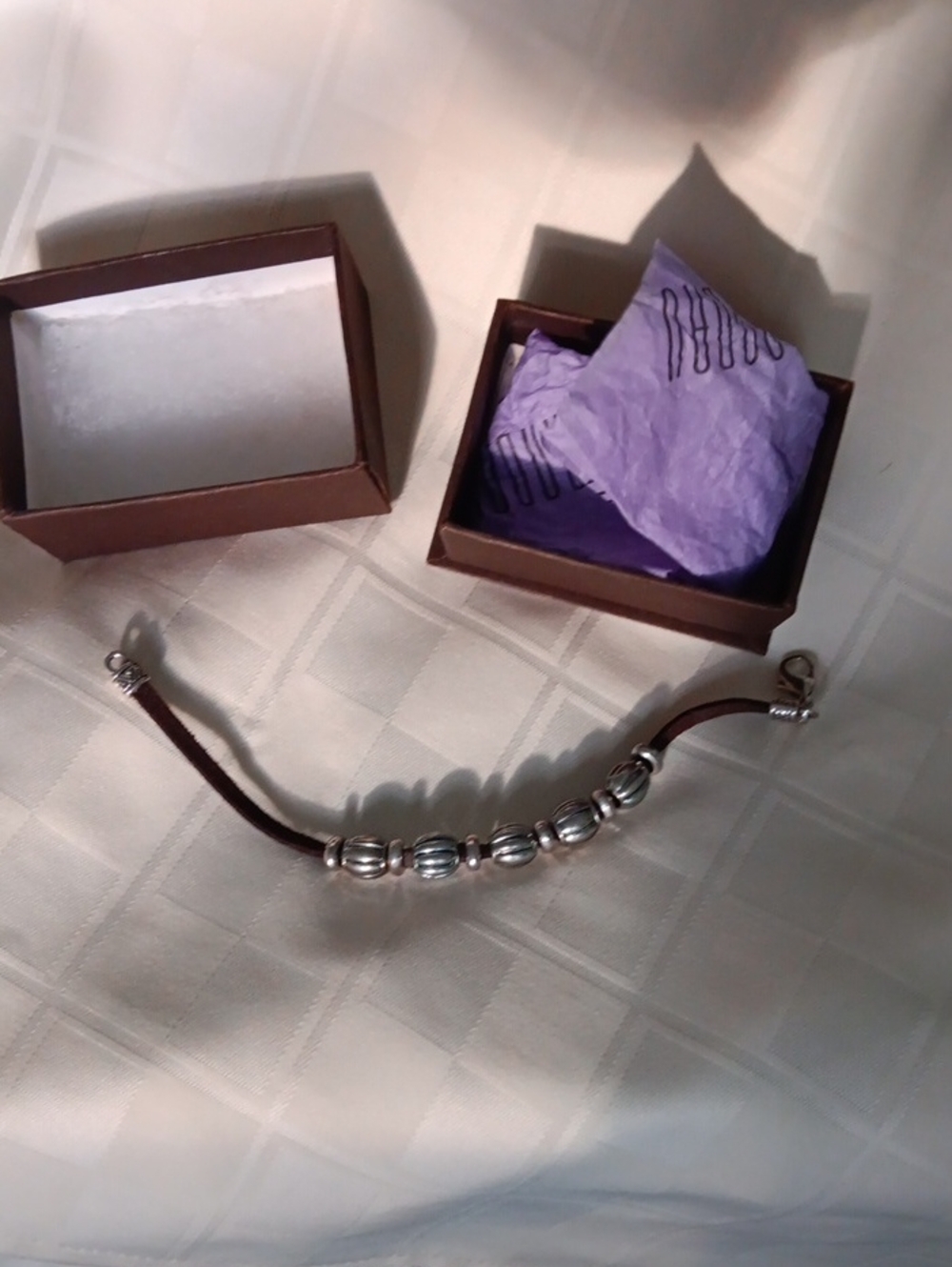 James Avery Gunmetal Bead And Brown Leather Cord Bracelet